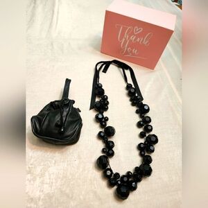 Black Beaded Necklace and Coin Pouch